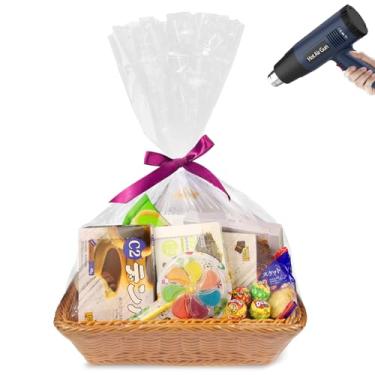 Imagem de Yeumk Sacos retráteis extragrandes para cestas de presente, pacote com 20, 50 x 71 cm, sacos transparentes de celofane, saco de presente de PVC para Páscoa, Halloween, Natal, Dia dos Namorados