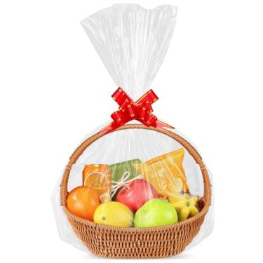 Imagem de Yeumk 25 sacos de celofane para cestas de presente grandes sacos de violoncelo transparentes para embrulho de presente de Natal envoltório de celofane para embalagem de produtos de Halloween e Páscoa