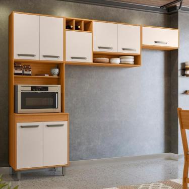 Imagem de Armario De Cozinha Malta Com 8 Portas E Pés Reguláveis Freijo/ripado/off Acetinado Freijo/ripado/off Acetinado