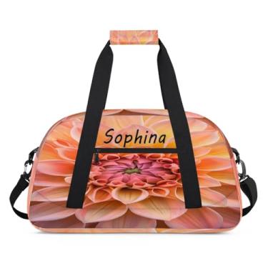 Imagem de Bolsa esportiva personalizada flor laranja moderna com nome, bolsa de dormir personalizada, bolsa de fim de semana, bolsa de treino para dança, balé, academia, ginástica, mala, viagem, presente