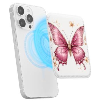 Imagem de Suporte magnético para iPhone, carteira fina de couro PU, capa para cartão, capa traseira para cartão, acessório de telefone fofo