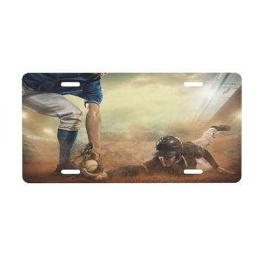 Imagem de Placa de licença de jogo de beisebol esportivo para placa frontal do carro alumínio metal adequado para caminhão, placa de porta de carro, bar, café, acessórios automotivos para homens e mulheres 15 x