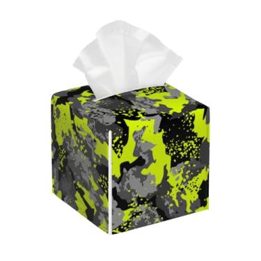 Imagem de Porta-lenços de papel quadrado de couro, impermeável, camuflado, amarelo, cinza, organizador de papel facial com cinto inferior, estojo de lenços para mesa, banheiro, escritório, mesa, carro