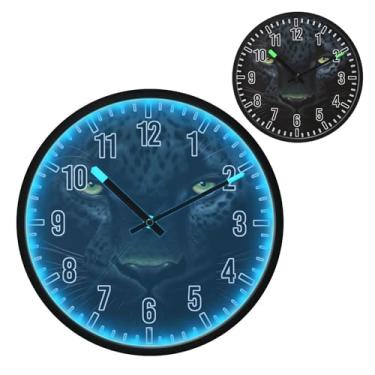 Imagem de Blueangle Relógio de parede LED que brilha no escuro e ativado por voz, silencioso, design de pantera negra negra de 30,5 cm, operado por bateria para decoração de quarto e sala de estar (234)