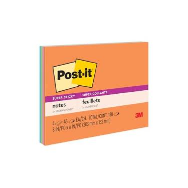 Imagem de Post-it Super Sticky Notes, 2x Sticking Power, 8 in x 6 in, Rio de Janeiro Collection, 4 Pads/Pack, 45 Sheets/Pad (6845-SSP)