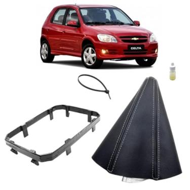 Imagem de Forração Coifa Com Suporte Aro Interno Alavanca Câmbio Manual Compatível Com Celta Lt 2010 Á 2015 (PRETO - COSTURA PRATA)