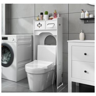 Imagem de SPXMQSS Unidade de armazenamento sobre vaso sanitário, unidade de armazenamento de máquina de lavar, prateleira de armazenamento de banheiro com gaveta e compartimentos abertos, para banheiro