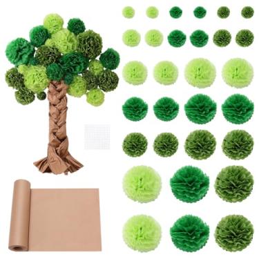 Imagem de DELORIGIN Conjunto de quadro de avisos para sala de aula, árvores de papelão faça você mesmo, com 30 peças, bola de flores de papel, adesivo dupla face para festa, casamento, casa, decoração ao ar