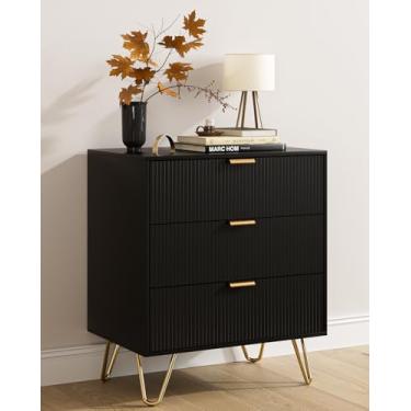 Imagem de AEPOALUA Cômoda canelada com 3 gavetas para quarto, cômoda pequena moderna, cômoda de armazenamento, armário organizador para quarto, sala de estar, corredor (preto)