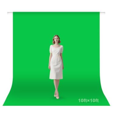 Imagem de Qoolfoto Pano de fundo de tela verde, 3,5 x 3,5 m para fotografia Chromakey Greenscreen folha de fundo para reunião de zoom, cortina de tecido de poliéster para estúdio de vídeo, festa, transmissão ao