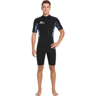 Imagem de Jintaleco Fatos de mergulho curtos para homens, neoprene de 3/2 mm com mangas curtas para natação, mergulho e esportes aquáticos, roupas de mergulho com zíper nas costas para temperatura de 12 °C e