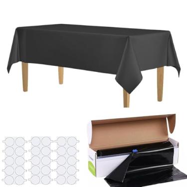 Imagem de KAshack Rolo de toalha de mesa de plástico, capa de mesa com caixa de corte deslizante conveniente - toalhas de mesa pretas descartáveis para churrasco, festa, aniversário, casamento, ao ar livre com
