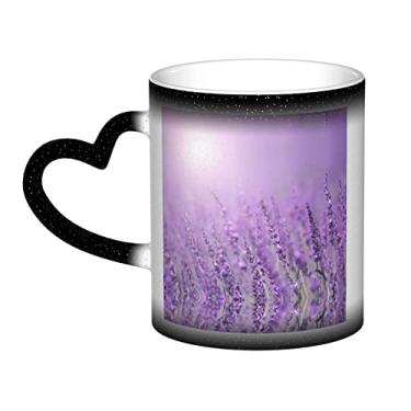 Imagem de Caneca de café divertida de lavanda roxa romântica, copo de cerâmica que muda de cor sensível ao calor 12 Oz, para café/chá/leite/cacau, para adolescente/aniversário/festival/presentes