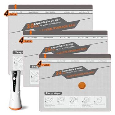 Imagem de Sacos de vácuo para viagem com bomba de ar recarregável, sacos de compressão com 80% de economia de espaço, sacos de vedação a vácuo para roupas, cobertores, edredons, travesseiros, malas e bagagens