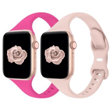 Imagem de Pulseira esportiva fina e fina de 40 mm, 38 mm, 44 mm, 45 mm, 42 mm, 41 mm, 46 mm e 49 mm, para séries Ultra/11/10/9/8/7/6/5/4/3, leve e confortável, para mulheres e homens (areia rosa/rosa, 49/46/45