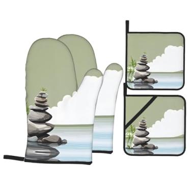 Imagem de Conjunto de luvas de cozinha com suporte de tampa, luvas de forno resistentes ao calor para manusear panelas quentes, grelhar, churrascos, kit de 4 peças.