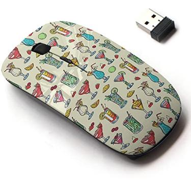 Imagem de CJCBROES Mouse sem fio de 2,4 G com design de padrão fofo para todos os laptops e desktops com nano receptor - coquetel, álcool, bebida, bebida alcoólica