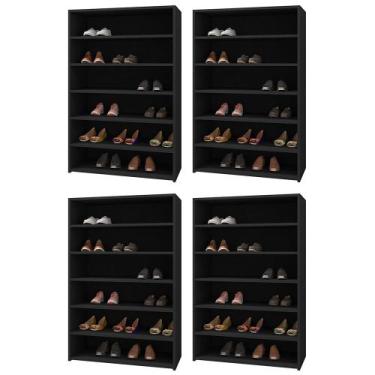 Imagem de Kit 04 Armários Multiuso Sapateira Laís 5 Prateleiras Preto - Desk Des