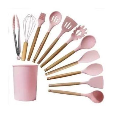 Imagem de Utensilios para Cozinha Conjunto 12 Peças - Espatula de Silicone e Colher de Silicone para Cozinha, Cabo de Madeira, Adaptável a Panelas Antiaderentes, Ideal para Uso Doméstico