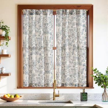Imagem de Cortinas de janela jinchan Floral 45 cm de linho para cozinha 2 painéi