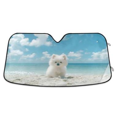 Imagem de STAYTOP Pára-brisa de carro bonito de praia branco para pára-brisa de carro, protetor de viseira dobrável, mantém fresco, bloqueia raios UV e acessórios para proteger carros, SUVs, caminhões-P