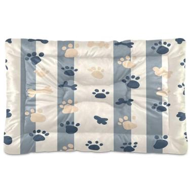 Imagem de Wassud Cama de cachorro com estampa de patas e listras para cães pequenos, lavável, impermeável, para viagem, para animais de estimação, cama portátil para gatos com fundo antiderrapante para