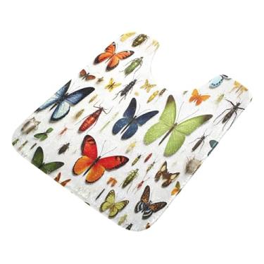 Imagem de Burbuja Tapete de banheiro borboleta, tapete de banho absorvente de pelúcia macio, base de vaso sanitário antiderrapante para piso de banheiro, oval em forma de U
