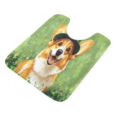 Imagem de Burbuja Tapete de banheiro St. Patrick Dog, tapete de banho absorvente de pelúcia macio, base antiderrapante para piso de banheiro, oval em forma de U