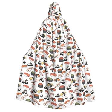 Imagem de Capa gótica com estampa de sushi, capa com capuz, capa unissex para festas temáticas de carnaval