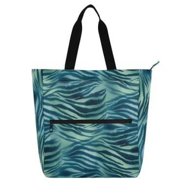 Imagem de Burbuja Sacola feminina de pele de zebra azul e verde, à prova d'água, com zíper, bolso interno, bolsa para amantes de livros, presente de aniversário