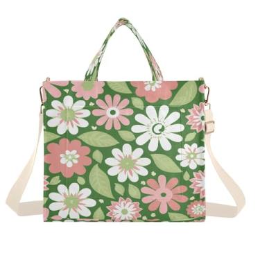 Imagem de Burbuja Sacola feminina primavera rosa flores brancas bolsa bolsa tiracolo de veludo cotelê para compras, trabalho, viagem, P, B295, Medium