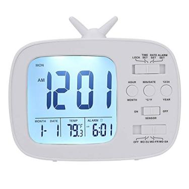Imagem de Despertador inteligente LED Display digital multifuncional com luz noturna Interruptor 12/24 horas Conversão Fahrenheit Celsius para quarto Escritório ABS Plástico Branco Verde (Branca)
