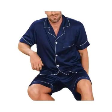 Imagem de Conjunto De Pijama Masculino De Verão Em Cetim Com Camisa De Manga Cur