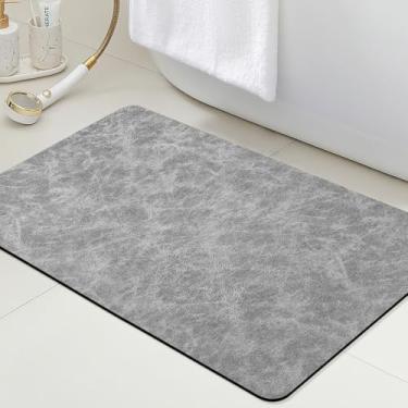 Imagem de ACCUMTEK Tapete de banho ultrafino antiderrapante cabe embaixo da porta, 81 cm x 50 cm, cinza claro marmorizado