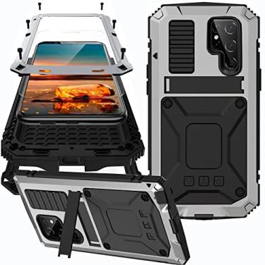 Imagem de NINKI Capa de metal de silicone compatível com Samsung Galaxy S23 Ultra com suporte protetor de tela integrado, proteção total à prova de choque de grau militar capa de metal para Galaxy S23 Ultra capa de telefone prata