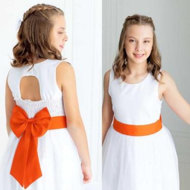 Imagem de Faixa e Laço LARANJA Infantil Acessório Para Vestido Festa elegância c