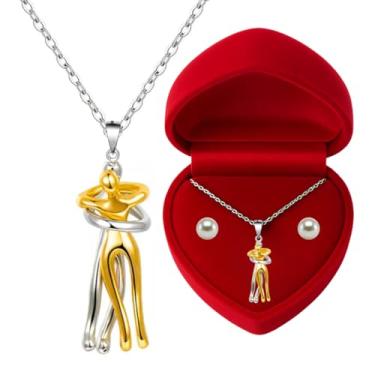 Imagem de Colar Pingente Abraço Banhado Ouro 18k Caixa Presente Veludo(Prateado)