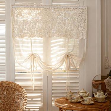 Imagem de Cortina de amarrar chique para cozinha, ajuste de balão, janela, sanefa, emenda, bordada, levantável, meia cortina para sala de jantar/porta deslizante/café/pequeno bolso para varão 1 painel (L52 x C