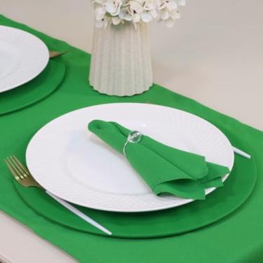 Imagem de Kit Mesa Posta Completo para 2 Lugares, Caminho de Mesa, Sousplats, Guardanapos, Anéis, 7 Peças, Material Oxford, Decoração Elegante (Verde/Anél Prata Pedra Cristalina)