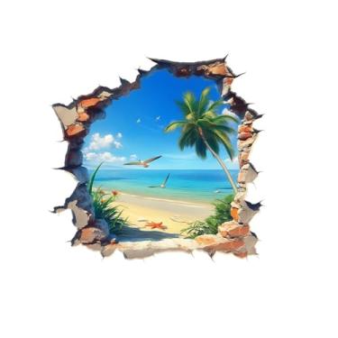 Imagem de MaiKeAYang Decalques de parede 3D murais removíveis vinil paredes decorações gaivota na praia para sala de estar quartos de bebê quarto banheiro casa parede decoração DIY