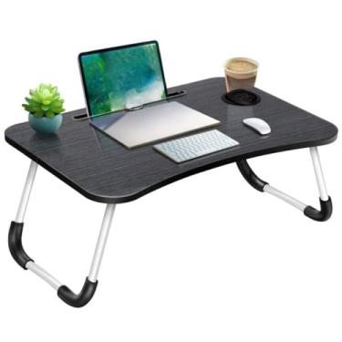 Imagem de Mesa Suporte Para Notebook Dobrável Com Porta Copo e Suporte para Tablet Cama Sofá Articulada Mdf Home Office(Preta)