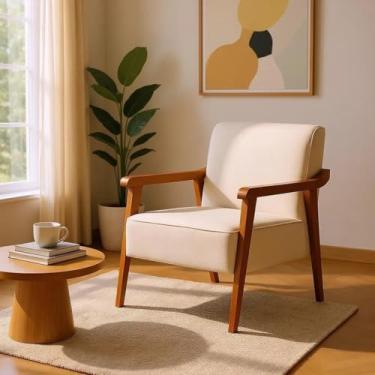 Imagem de Poltrona Colômbia em Linho – Estrutura em Madeira Maciça, Conforto para Sala e Hall (Bege)