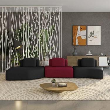 Imagem de Sofá Ilha Sala de Estar Dakota 3 Módulos 484cm Encostos Almofadas Soltas Veludo Preto/Bordô G33 - Gran Belo