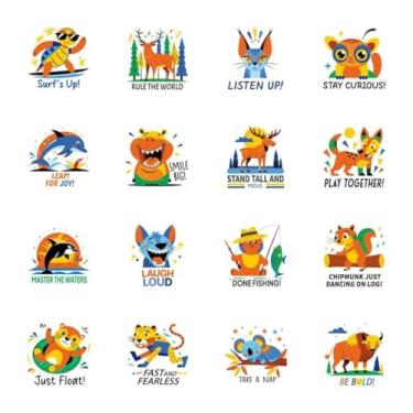 Imagem de Adesivos de Animais para Quarto Infantil Conjunto de 16 Peças Decorativas Flat Style Safári para Crianças 50x50cm