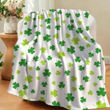 Imagem de Cobertor de Dia de São Patrício primavera trevo verde trevo irlandês macio aconchegante cobertor de flanela para cama sofá cadeira decorações de casa 127 x 152 cm
