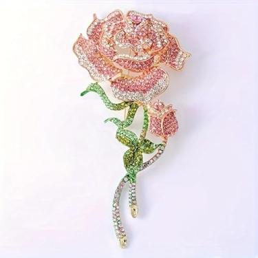 Imagem de Broche de flor rosa com strass Lucky zx para mulheres cristal rosa CZ exagerado grandes broches de lapela floral corpete acessórios de vestido joias presentes para o dia das mães