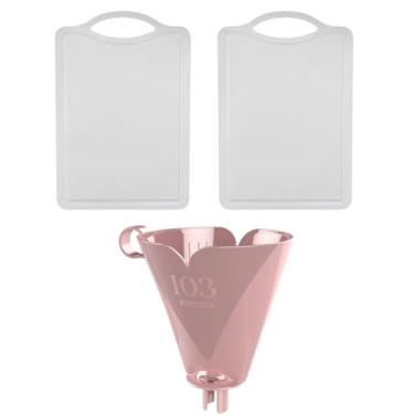 Imagem de Conjunto de 1 Suporte para Filtro de Café 103 Rosa + 2 Tábua de Cozinha Multiuso Pequena Branca