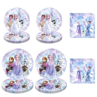 Imagem de Conjunto de 60 peças de talheres congelados, pratos de papel congelado e guardanapos, inclui 40 pratos de papel, 20 guardanapos para decorações de festa