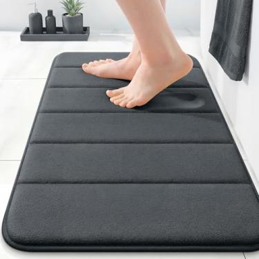 Imagem de OLANLY Tapete de banho listrado de espuma viscoelástica 61 x 40 cm, tapetes de banheiro absorventes super macios, secagem rápida, tapetes de chuveiro laváveis na máquina, tapete de banho, acessórios