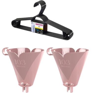 Imagem de Conjunto de 2 Suporte para Filtro de Café 103 Rosa + 1 Kit com 6 Cabides Plasticos Pretos